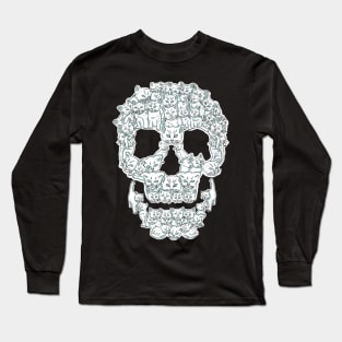 White Cats Skull Floral Skeleton Long Sleeve T-Shirt